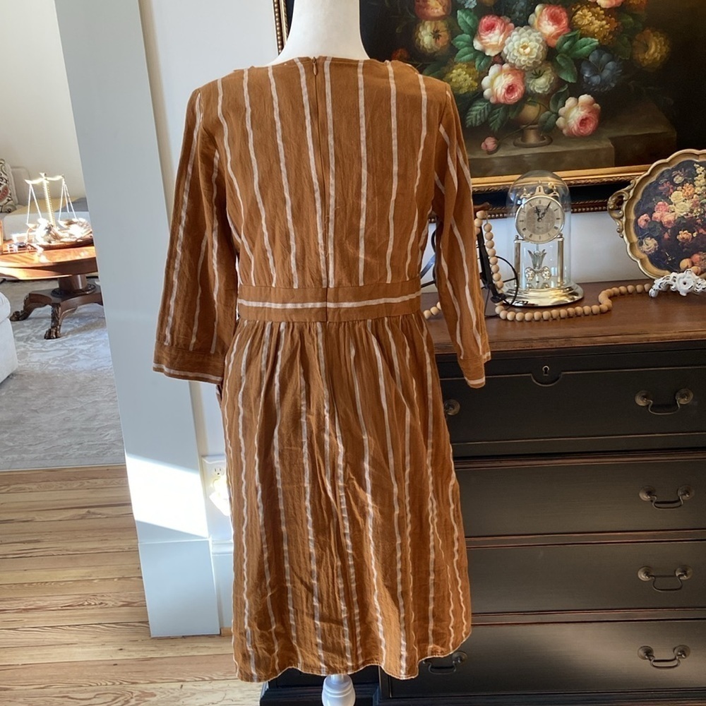 Orange Creek brown/white stripe cotton dress size L. - Picture 5 of 8